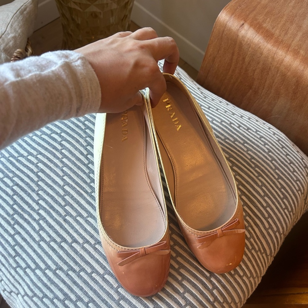 Sold. Prada Women's Peach and Beige Flats size 7 in really good condition